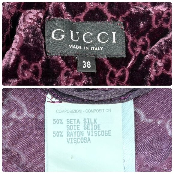 GUCCI Vintage Velour Button Up Shirt Top Purple GG Monogram Logo Silk [106237] - Picture 13 of 13